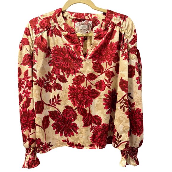 Cupid Red & Cream Floral Long Sleeve Blouse Sz M blouse. NWOT - Picture 5 of 12